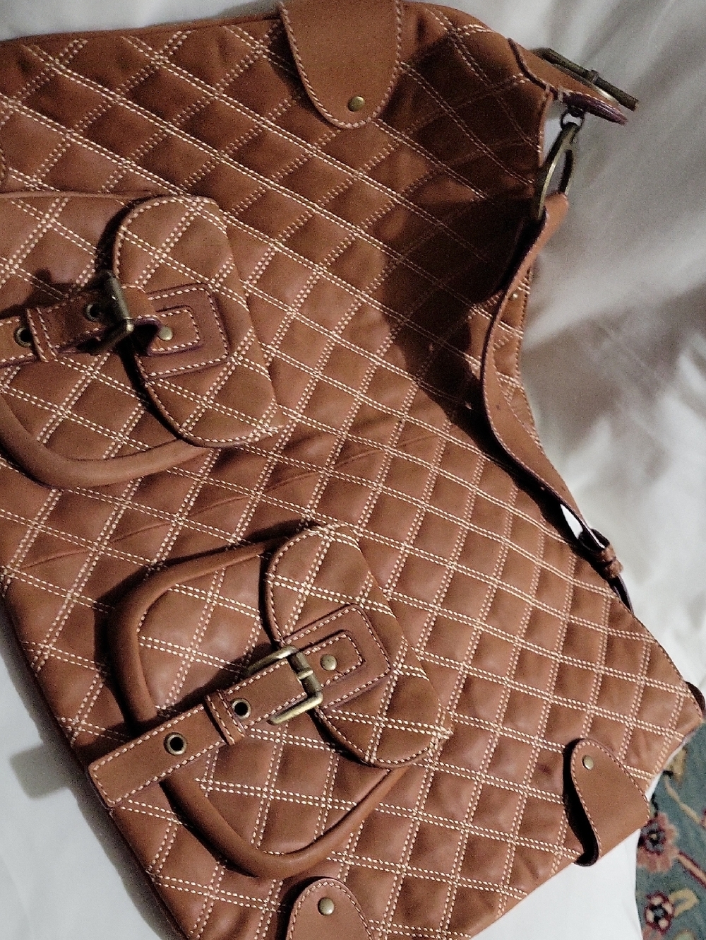 Nwot Hype Quilted Brown Women's Shoulder Bag with Buckle Pockets